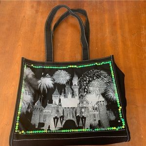 Disneyland resort magic castle black cotton tote bag with sequins